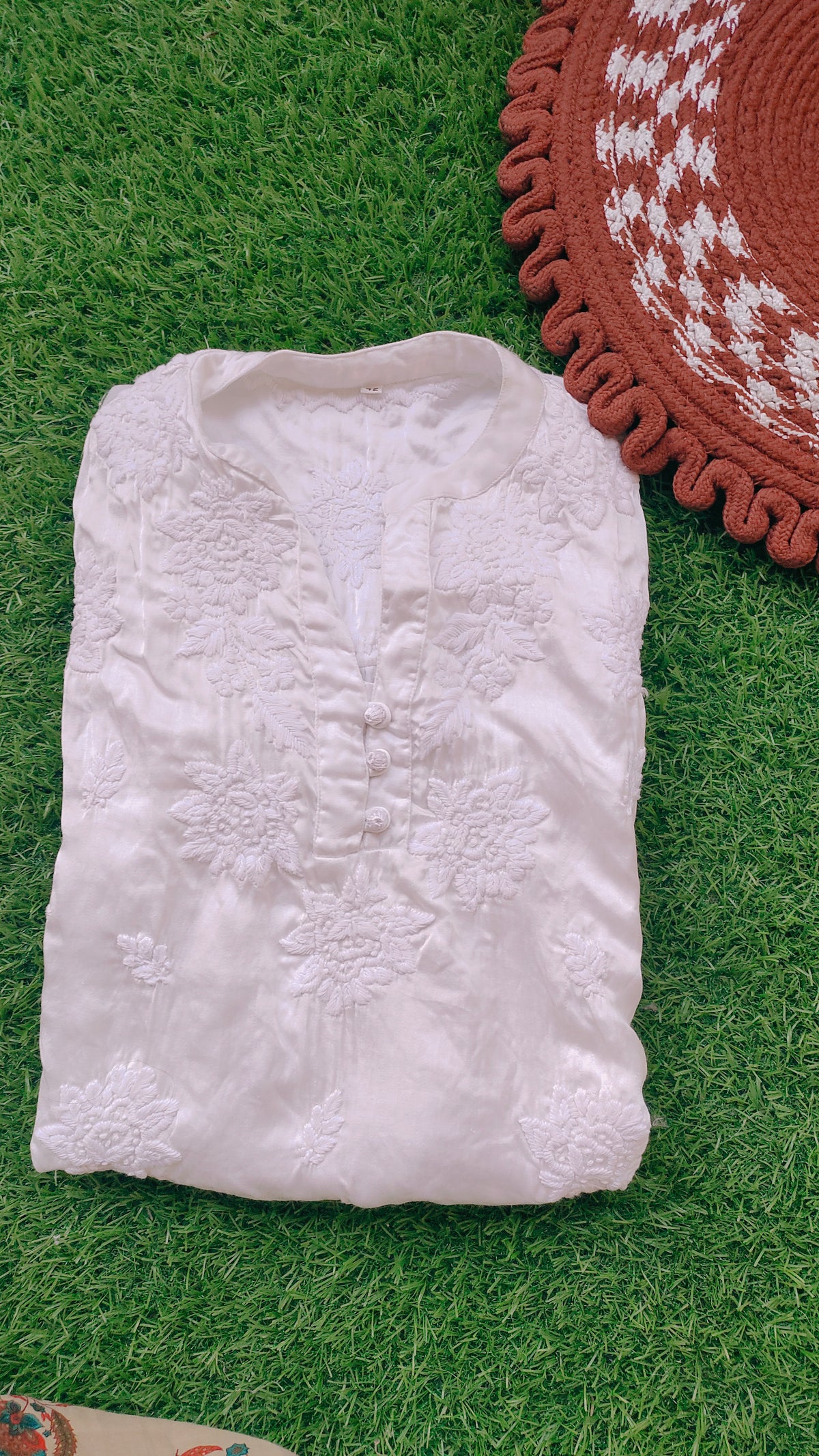 LVW Fashions handmade Chikankari Kurta co-ord set with premium satin tunic top in dyeable, pure handcrafted fabric, traditional Lucknow style.