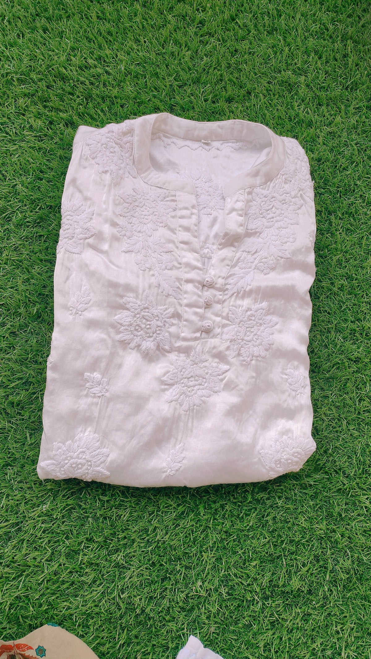 LVW Fashions handcrafted Chikankari Kurta and Safed Co-ord Set with premium satin tunic top in dyeable fabric, pure handcrafted.
