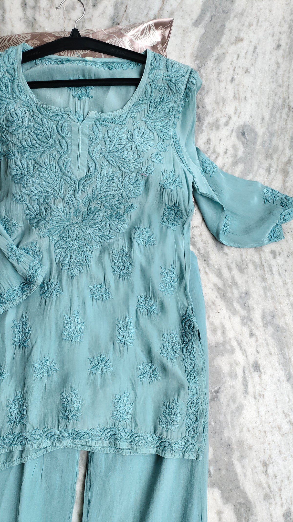 Handcrafted Adaya Cotton Silk Co-ord Set by LVW Fashions featuring Lucknow Chikankari kurta and matching bottoms.