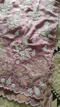 Deep lavender silk co-ord set with handcrafted Chikankari and golden embroidery by LVW Fashions, featuring a designer kurta and matching bottoms.