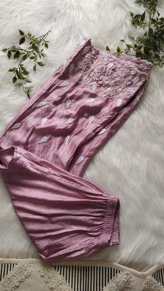 Adaya Deep Lavender Silk Pure Handcrafted Designer Co-ord Set with Chikankari and golden work