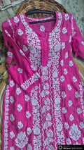 A woman wearing the LVW Fashions Adaya premium cotton silk luxurious Chikankari co-ord set, featuring intricate handmade Lucknow Chikankari.