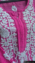 A woman wearing the LVW Fashions Adaya premium cotton silk luxurious Chikankari co-ord set, featuring intricate handmade Lucknow Chikankari details.