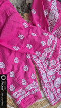 A woman wearing a luxurious Adaya premium cotton silk Chikankari co-ord set by LVW Fashions, featuring intricate Lucknow-style embroidery.