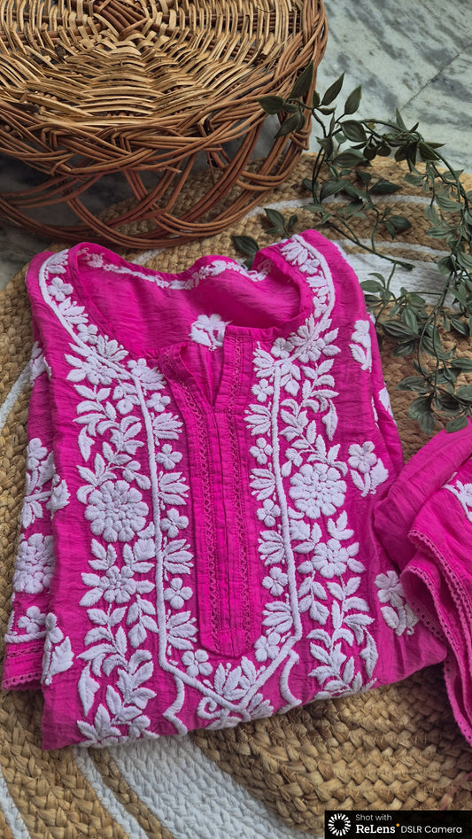 Luxury Adaya Cotton Silk Chikankari Co-ord Set for women, handmade with intricate Lucknow Chikankari by LVW Fashions.