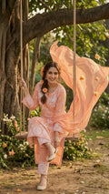 LVW Fashions Azhel co-ord set in luxurious premium silk with handcrafted Lucknow Chikankari embroidery, front and back design.