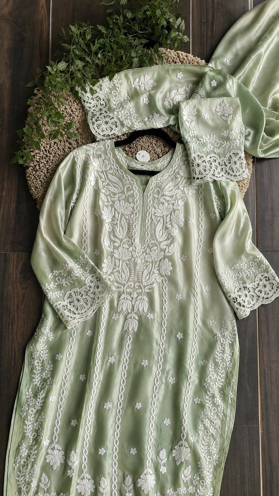 LVW Fashions luxury silk co-ord set with handmade Lucknow chikankari kurta, limited edition, elegant and intricate craftsmanship.