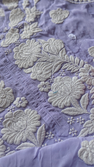 Luxurious Gulab silk co-ord set by LVW Fashions featuring intricate front and back embroidery, handmade Lucknow Chikankari, limited edition.