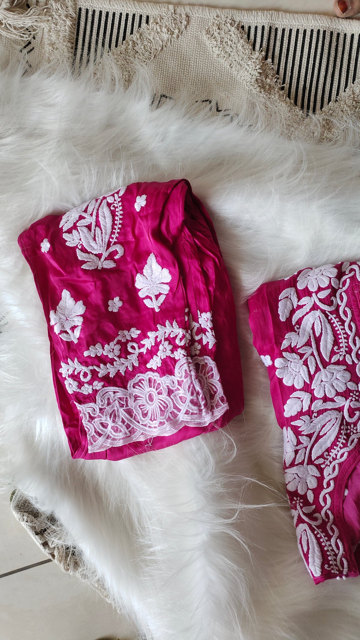 Handmade Lucknow Chikankari kurta and silk co-ord set from LVW Fashions Inara Luxurious Collection, limited edition.