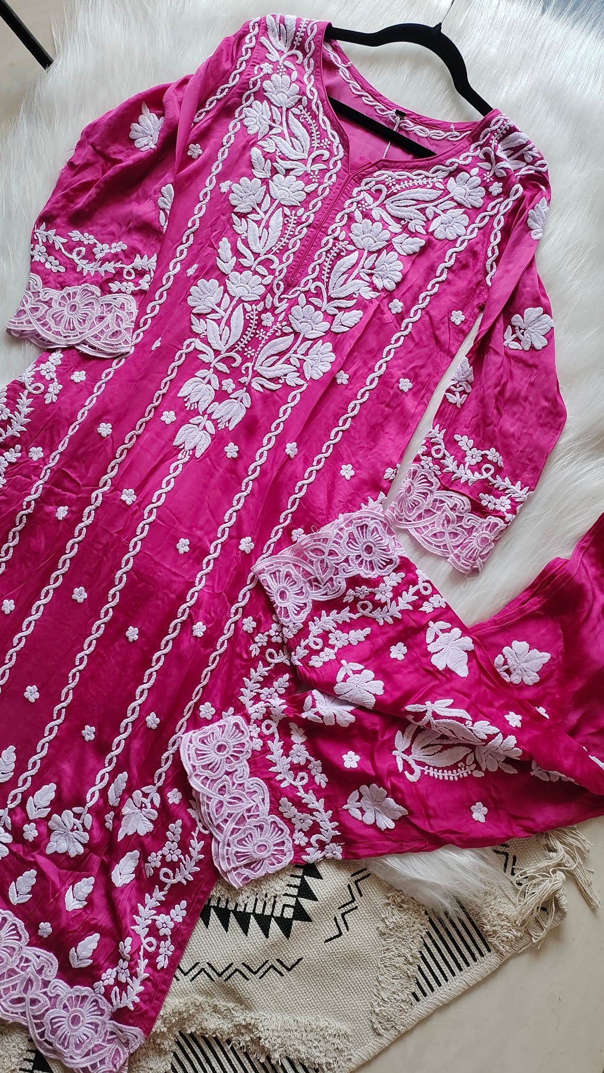 Handmade Lucknow Chikankari kurta and premium silk co-ord set from LVW Fashions Inara Luxurious Collection, limited edition.