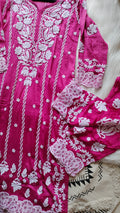 Luxurious Inara silk co-ord set by LVW Fashions, handmade Lucknow Chikankari kurta and matching pants in limited edition.