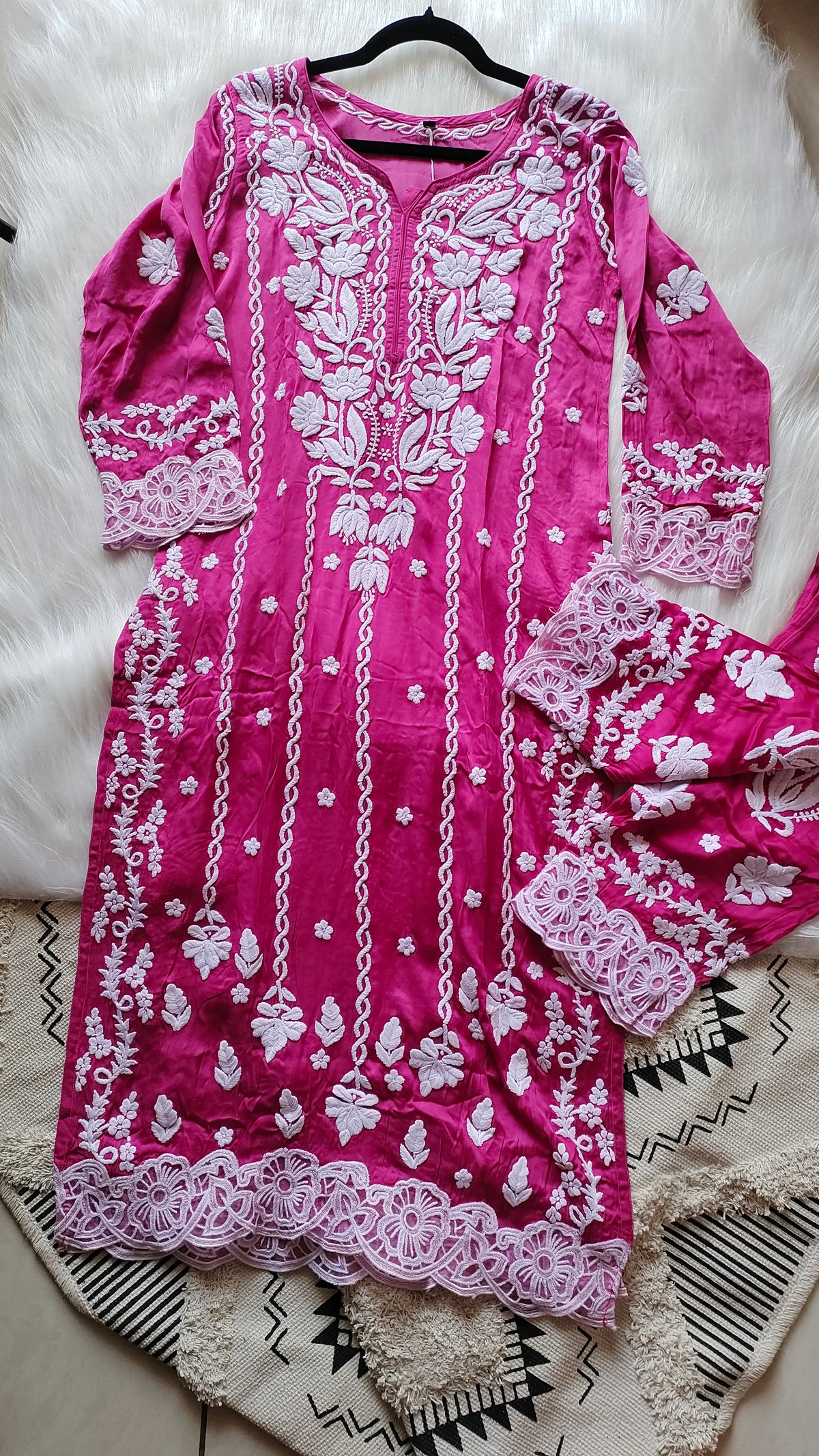 LVW Fashions Inara luxury silk co-ord set with handmade Lucknow Chikankari kurta, limited edition, elegant and finely crafted.