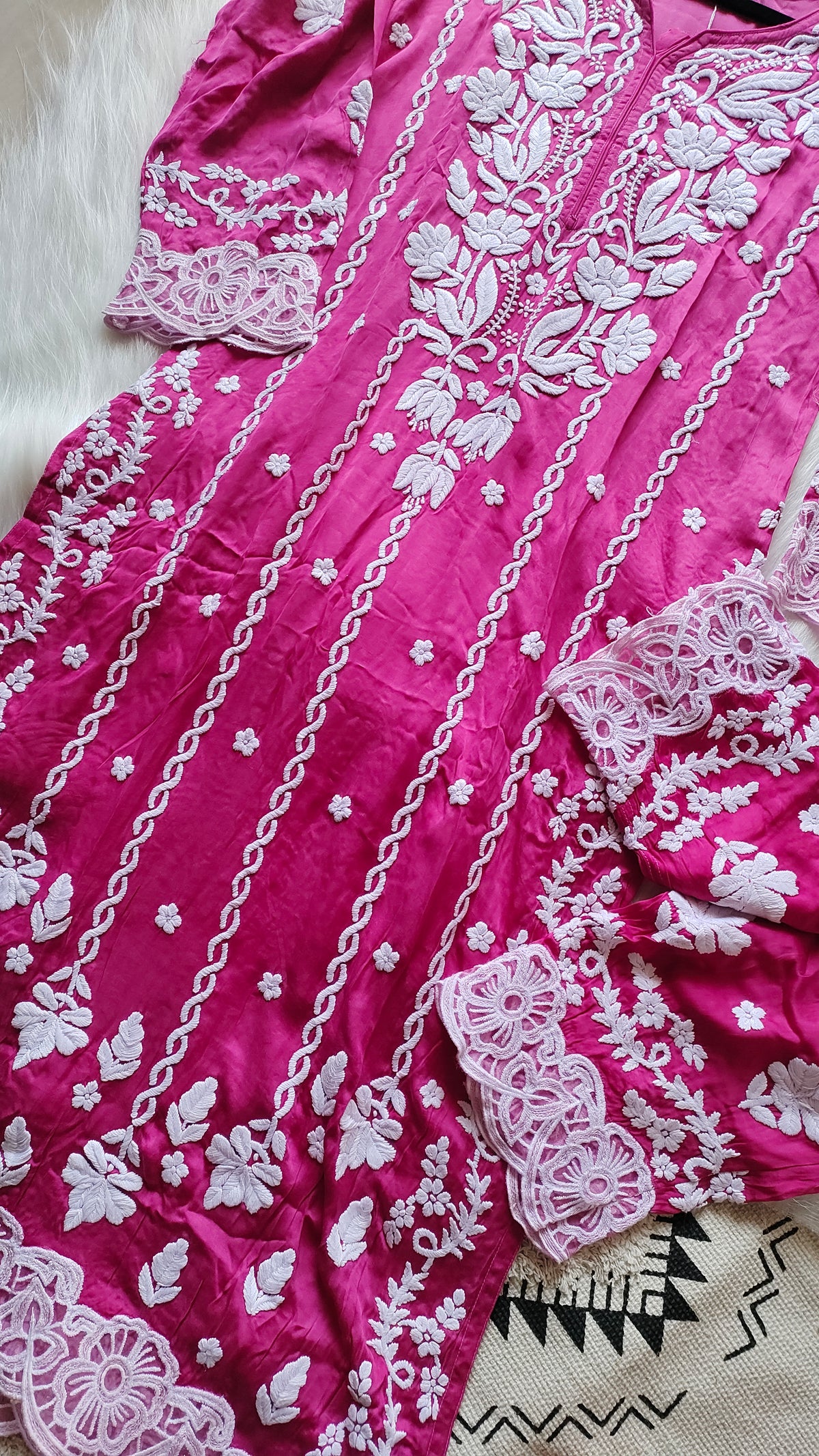 LVW Fashions Inara silk co-ord set with handmade Lucknow Chikankari kurta, luxurious limited edition ensemble.
