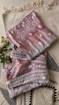 LVW Fashions Rose & Ash Silk Handcrafted Co-ord Set with Chikankari and golden embroidery, featuring a designer traditional kurta.