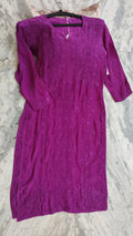 Ruby purple silk Chikankari co-ord set by LVW Fashions featuring handmade Lucknow embroidery and a shining, premium finish.