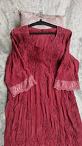 LVW Fashions luxury silk co-ord set with handmade Tyrian Adaya Rose Chikankari kurta, perfect for weddings and special occasions