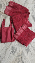 Luxury silk co-ord set by LVW Fashions featuring Tyrian Adaya Rose Chikankari kurta, perfect for wedding or special occasions.