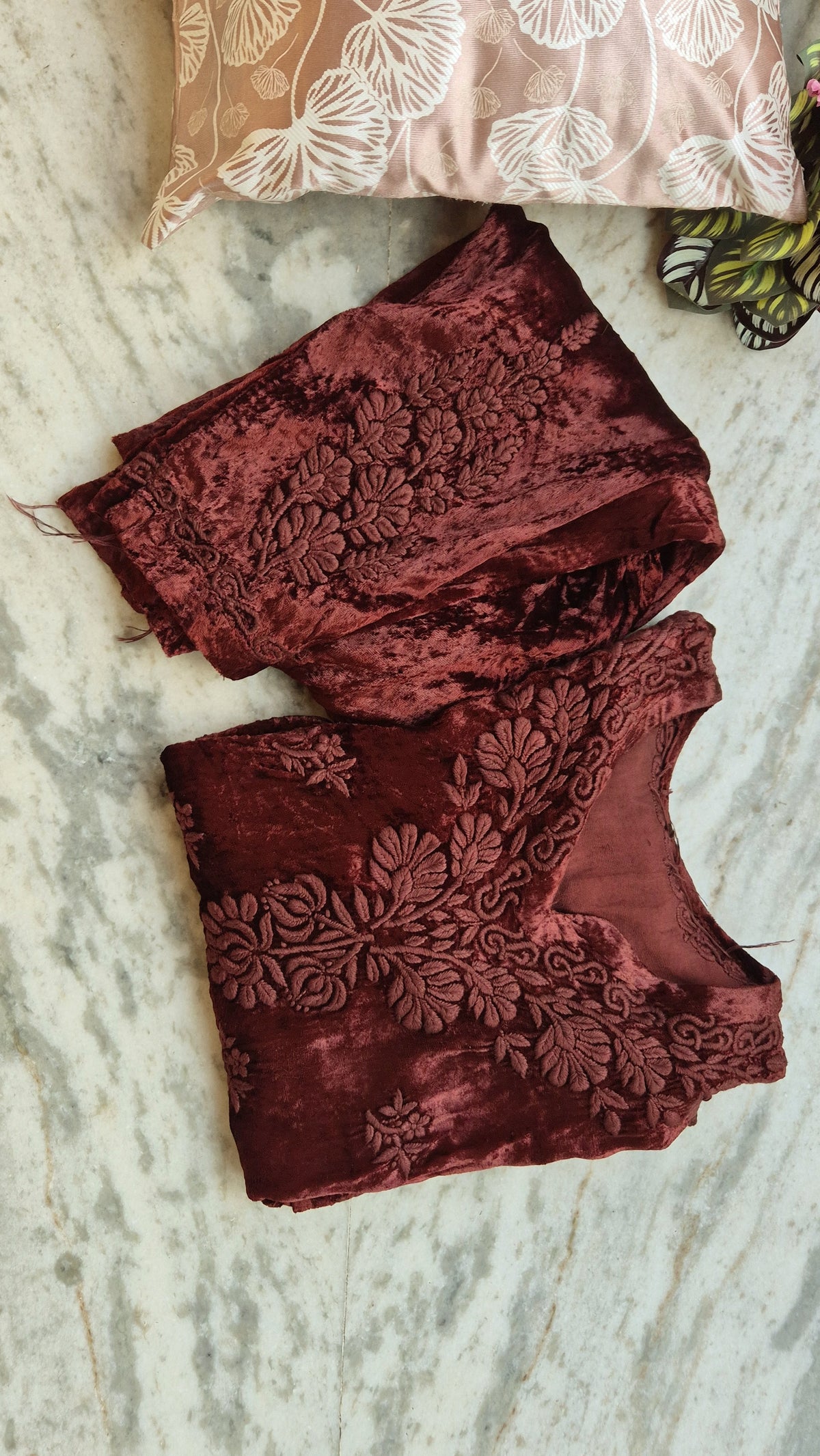 Handcrafted Kashmiri Makhmal Chikankari kurta by LVW Fashions, soft warm luxurious embroidery, perfect for winter wear.