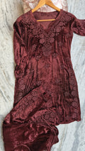 Handcrafted Kashmiri Makhmal Chikankari kurta by LVW Fashions, soft, warm, luxurious embroidery, traditional Lucknow craftsmanship.