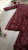 Handcrafted Kashmiri Makhmal Chikankari kurta by LVW Fashions, soft, warm, and luxurious winter embroidery, handmade in Lucknow.