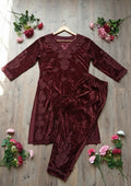 Handcrafted Kashmiri Makhmal Chikankari kurta by LVW Fashions, soft and warm winter-ready Lucknow embroidery in luxurious fabric.