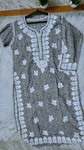 Green WRIST Cut Premium Mul soft cotton Kurti by LVW Fashions featuring intricate handmade Lucknow Chikankari embroidery.