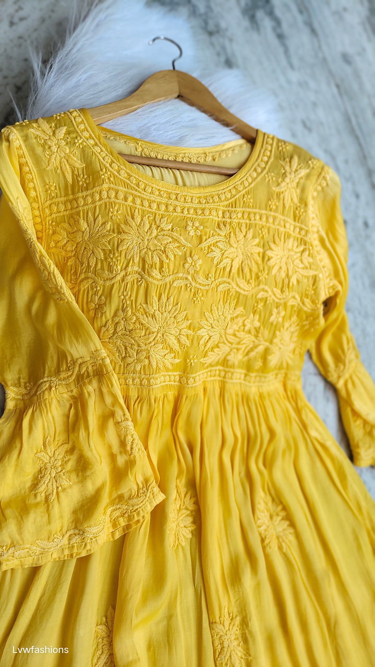 Iriana premium silk Chikankari stylish tunic and dhoti set by LVW Fashions, handmade Lucknow Chikankari in intricate embroidery.