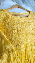 Iriana premium silk Chikankari tunic and dhoti set by LVW Fashions, featuring handmade Lucknow Chikankari in elegant style.