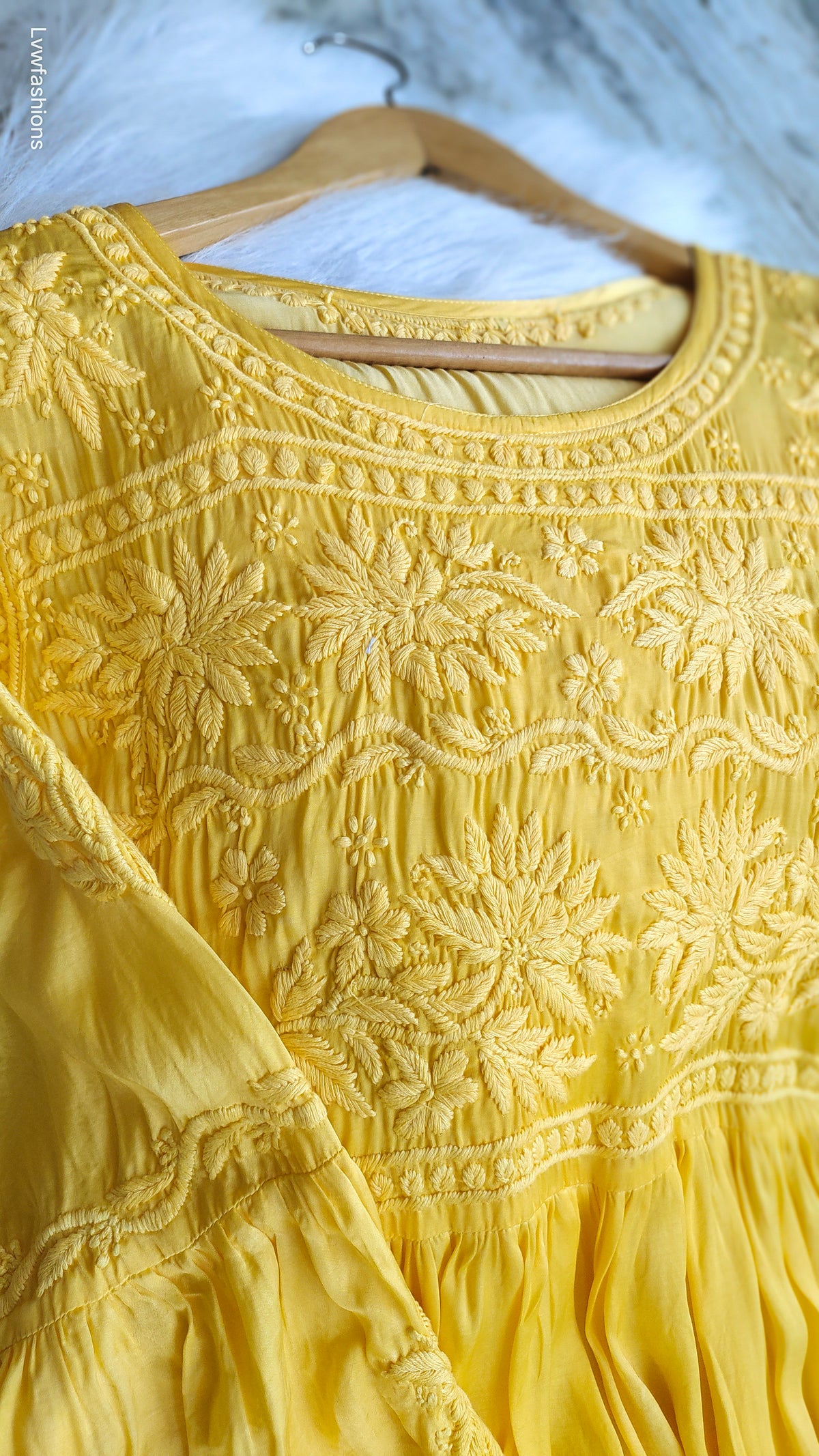 Iriana premium silk Chikankari tunic and dhoti set by LVW Fashions, featuring handmade Lucknow Chikankari in elegant style.