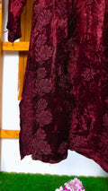 Reddish maroon Kashmiri Makhmal Chikankari co-ord set with handcrafted Lucknow Chikankari kurta and matching bottoms.