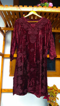 Handcrafted Kashmiri Makhmal reddish maroon Chikankari co-ord set by LVW Fashions, featuring intricate Lucknow Chikankari embroidery.