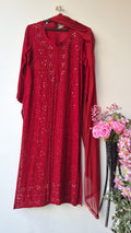 Noori Luxurious Chikankari Mukaish long kurta and dupatta set by LVW Fashions, handcrafted Lucknow chikankari design.