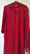 Noori luxurious Chikankari Mukaish long kurta and dupatta set by LVW Fashions, handmade Lucknow Chikankari with intricate embroidery.