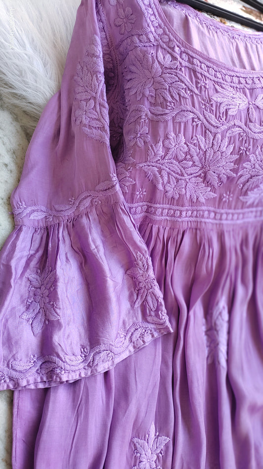 Lavender Frill Sleeves Premium Silk Dhoti Tunic co-ord set