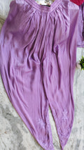 Lavender silk dhoti tunic co-ord set with frill sleeves, LVW Fashions handmade Chikankari kurta, elegant Lucknow Chikankari design
