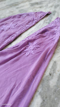 Lavender silk dhoti tunic co-ord set with frill sleeves by LVW Fashions, featuring handmade Lucknow chikankari embroidery.