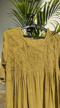 Handmade green Gazal Premium Georgette Tunic with intricate Lucknow Chikankari embroidery on both sides, by LVW Fashions.