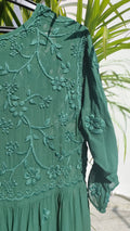 Handmade green Gazal Premium Georgette tunic with intricate both-side embroidery, from LVW Fashions' Lucknow Chikankari collection.