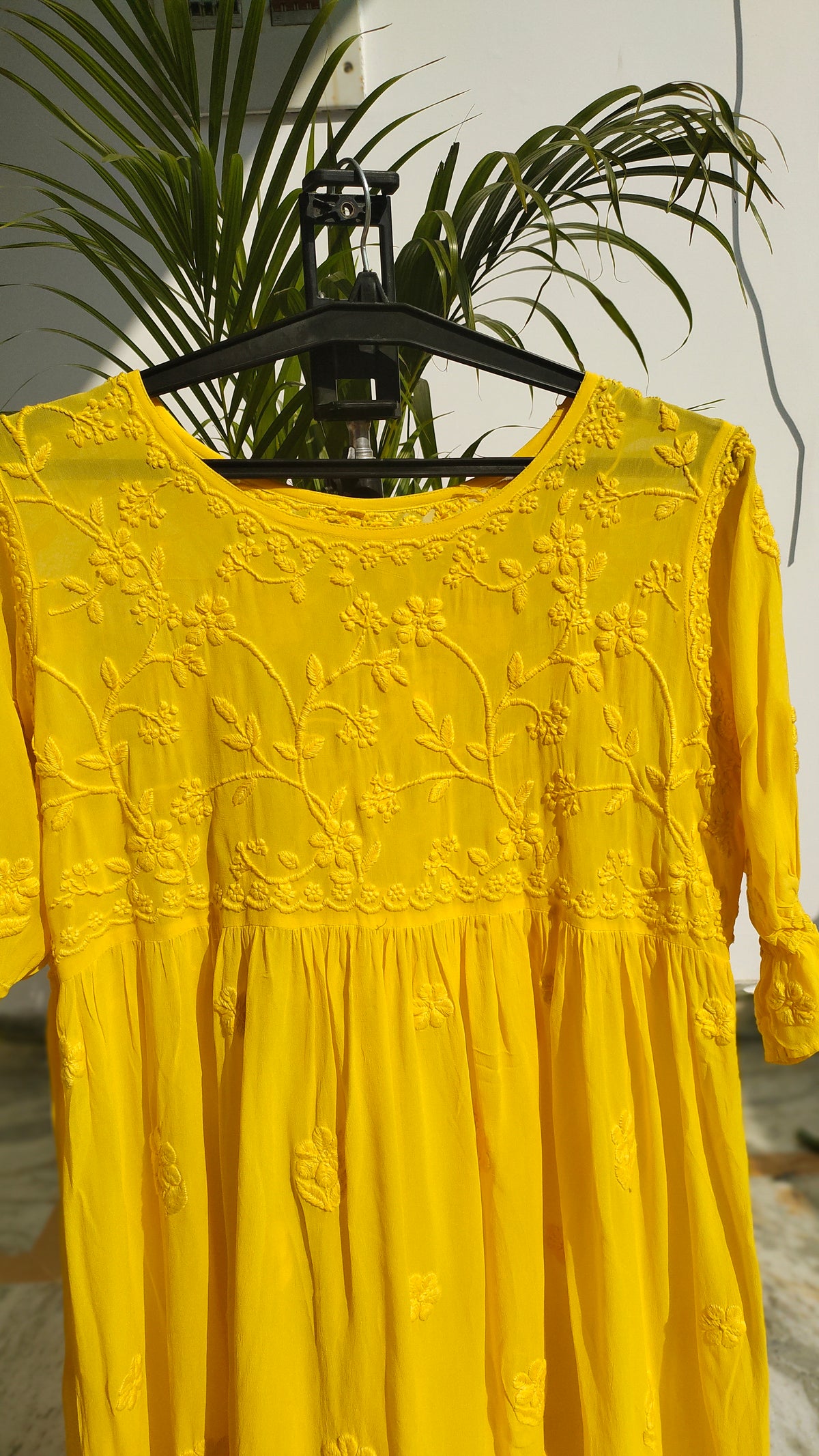Handmade green Gazal premium georgette tunic with intricate both-side embroidery, by LVW Fashions, featuring Lucknow chikankari.