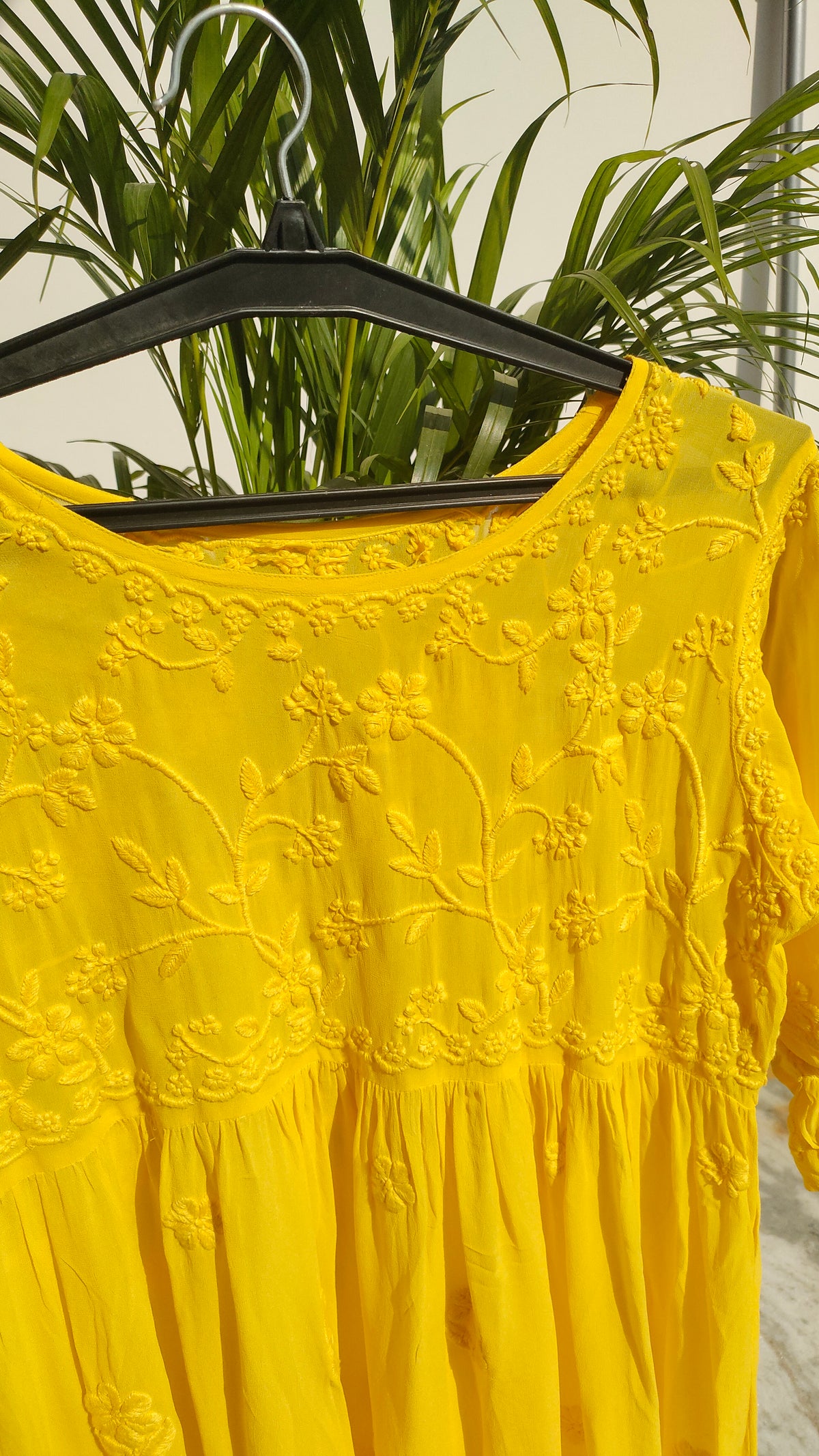 Green Gazal premium georgette tunic by LVW Fashions with intricate hand-embroidery on both sides, handmade Lucknow Chikankari.