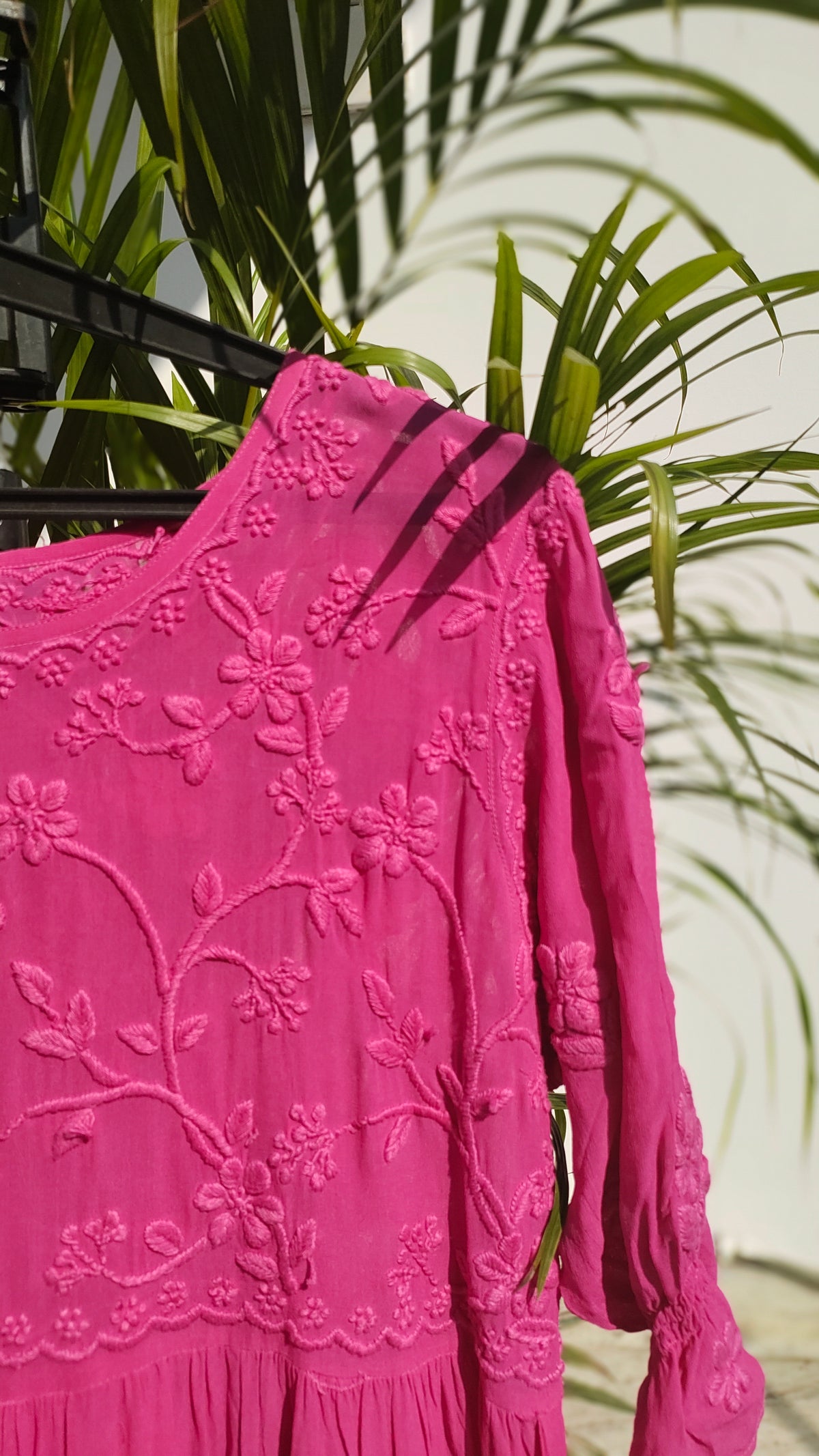 Green Gazal Premium Georgette Tunic with intricate Chikankari embroidery on both sides, handmade by LVW Fashions in Lucknow.