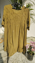 Green Gazal Premium Georgette Tunic by LVW Fashions with intricate handmade Lucknow Chikankari embroidery on both sides.