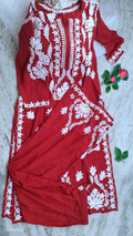 Non-transparent super soft modal Chikankari co-ord set by LVW Fashions, featuring a handmade Lucknow Chikankari kurta with intricate embroidery.