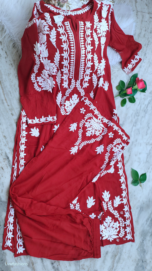 Non-transparent super soft modal Chikankari co-ord set by LVW Fashions, featuring a handmade Lucknow Chikankari kurta with intricate embroidery.