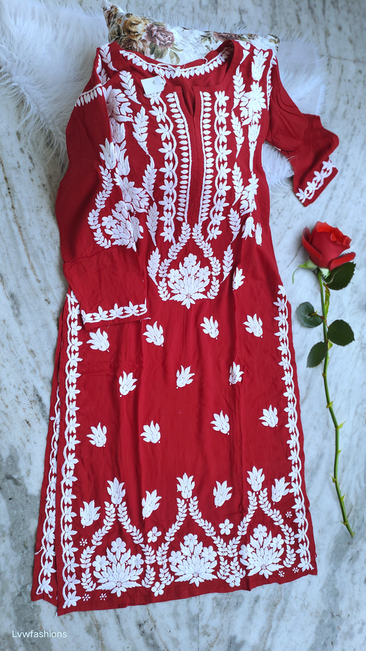 Non-transparent super soft modal Chikankari co-ord set by LVW Fashions, featuring intricate handmade Lucknow Chikankari kurta and matching pants.