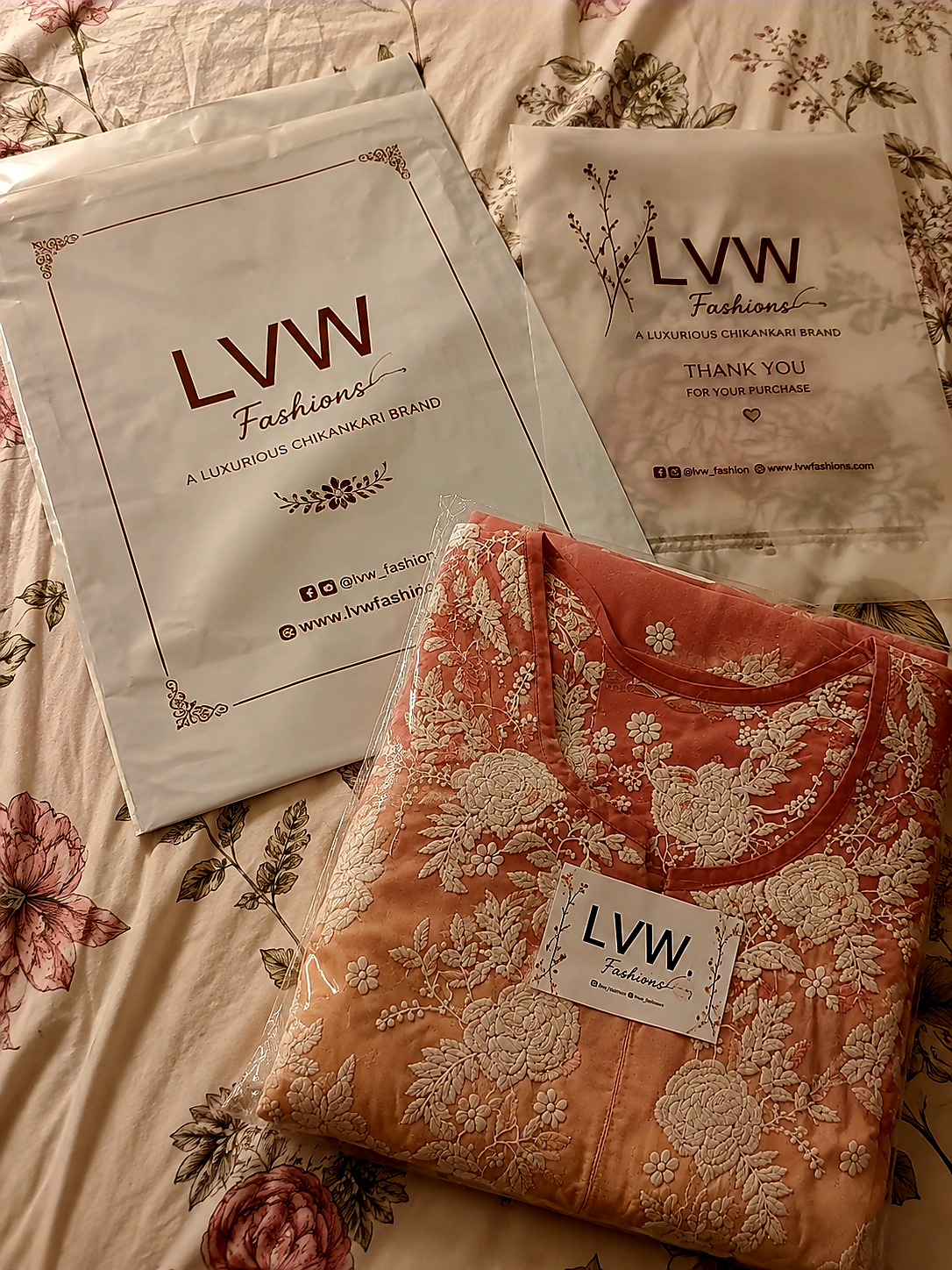 Handmade Lucknow Chikankari ombre effect co-ord set with back and sleeve embroidery by LVW Fashions.