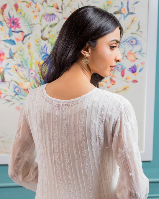Fida Premium Georgette Resham Chikankari Anarkali by LVW Fashions, featuring intricate handmade Lucknow Chikankari embroidery.