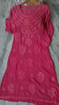 Beautiful fusia pink silk A-line dress by LVW Fashions, luxurious handmade Chikankari kurta from Lucknow.