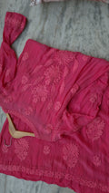 Fuchsia pink premium silk A-line dress by LVW Fashions, showcasing luxurious fabric and elegant design.