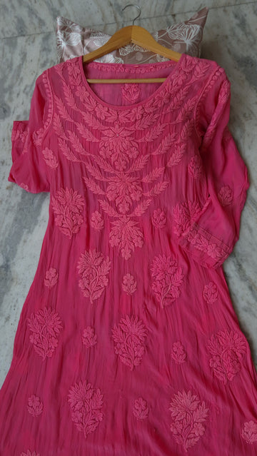 Beautiful fusia pink premium silk A-line dress by LVW Fashions, showcasing luxurious craftsmanship and elegant design.